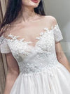 A Line Short Sleeves Illusion Neck Wedding Dress