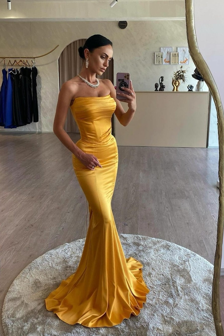 Gold Long Simple Mermaid Evening Dress Lady Gown TANYA BRIDAL Gold Long Simple Mermaid Evening Dress Lady Gown TANYA BRIDAL
