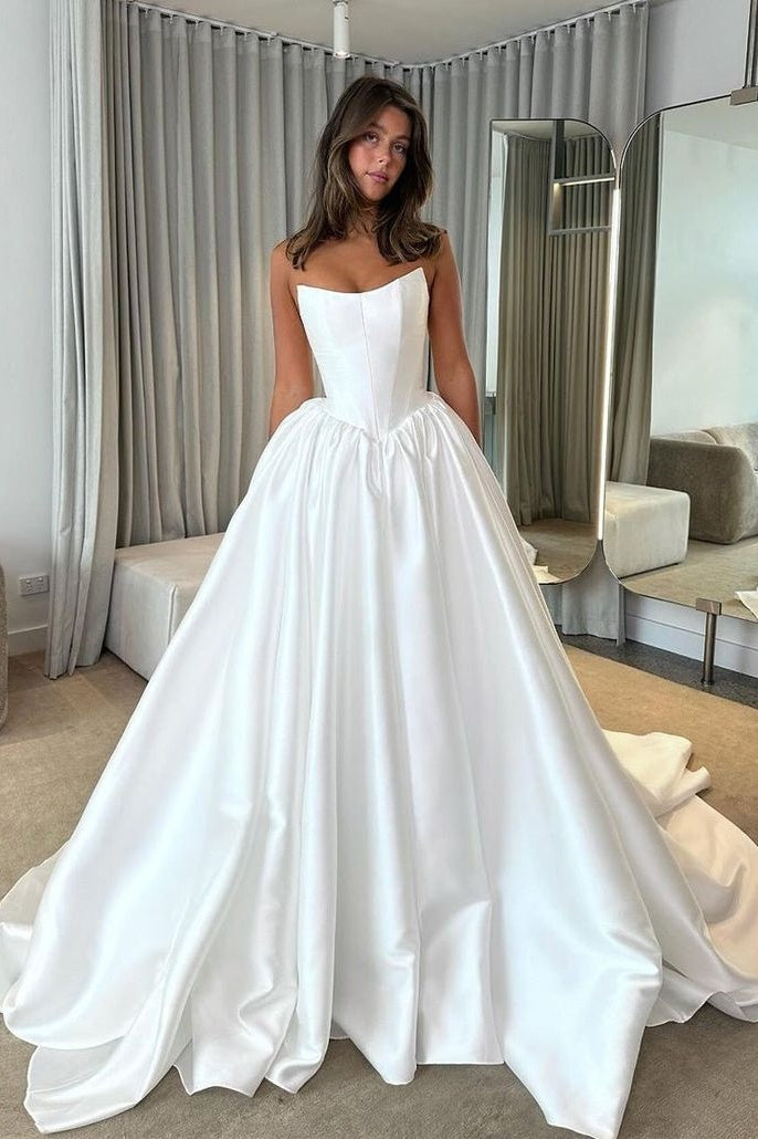 Ball Gown Satin Wedding Dress Strapless Ivory Satin Bride Dress TANYA BRIDAL Ball Gown Satin Wedding Dress Strapless Ivory Satin Bride Dress TANYA BRIDAL
