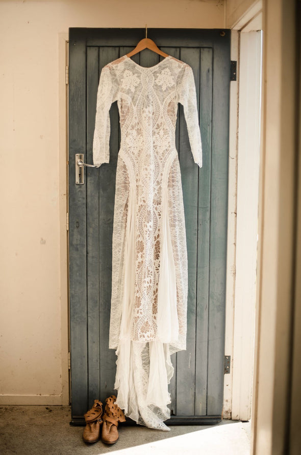 Lace Bohemian Wedding Dress Long Sleeves