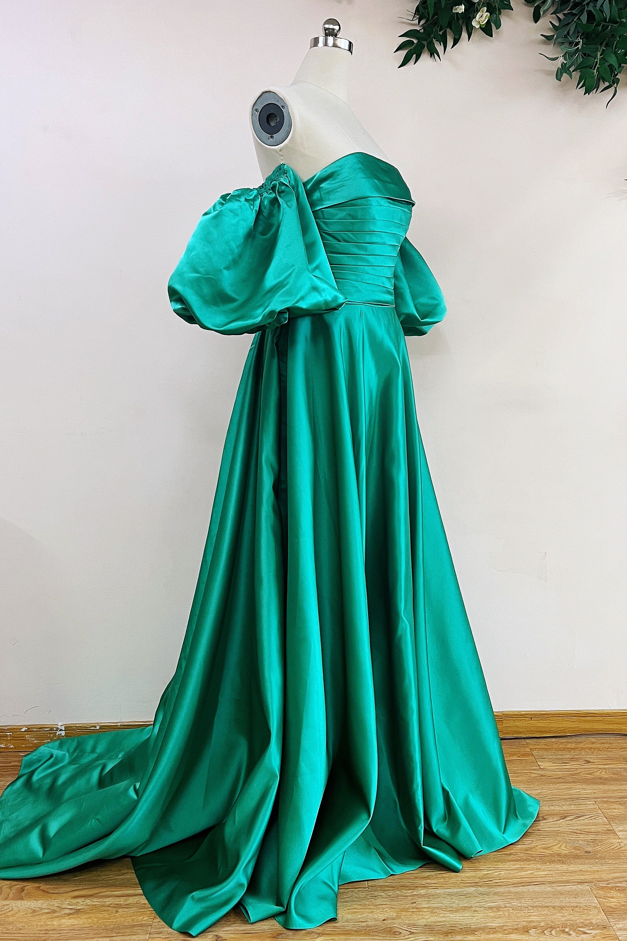 A Line Strapless Sage Green Satin Prom Dress With Detachable Sleeves TANYA BRIDAL A Line Strapless Sage Green Satin Prom Dress With Detachable Sleeves TANYA BRIDAL