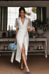 Tea Length Soft Satin Wedding Dresses Puffy Dot Tulle ZW971