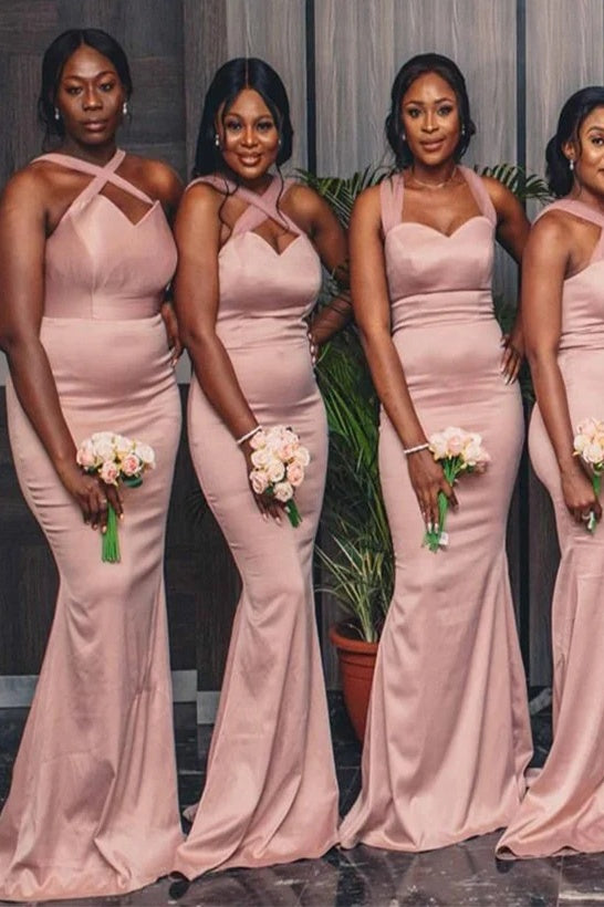 Halter Neck Long Pink Mermaid Bridesmaid Dress TANYA BRIDAL Halter Neck Long Pink Mermaid Bridesmaid Dress TANYA BRIDAL
