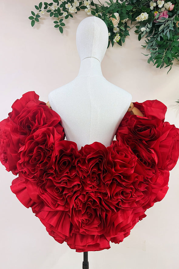 Red 3D Rose Flower Wedding Cape Luxury Bride Unique Wrap