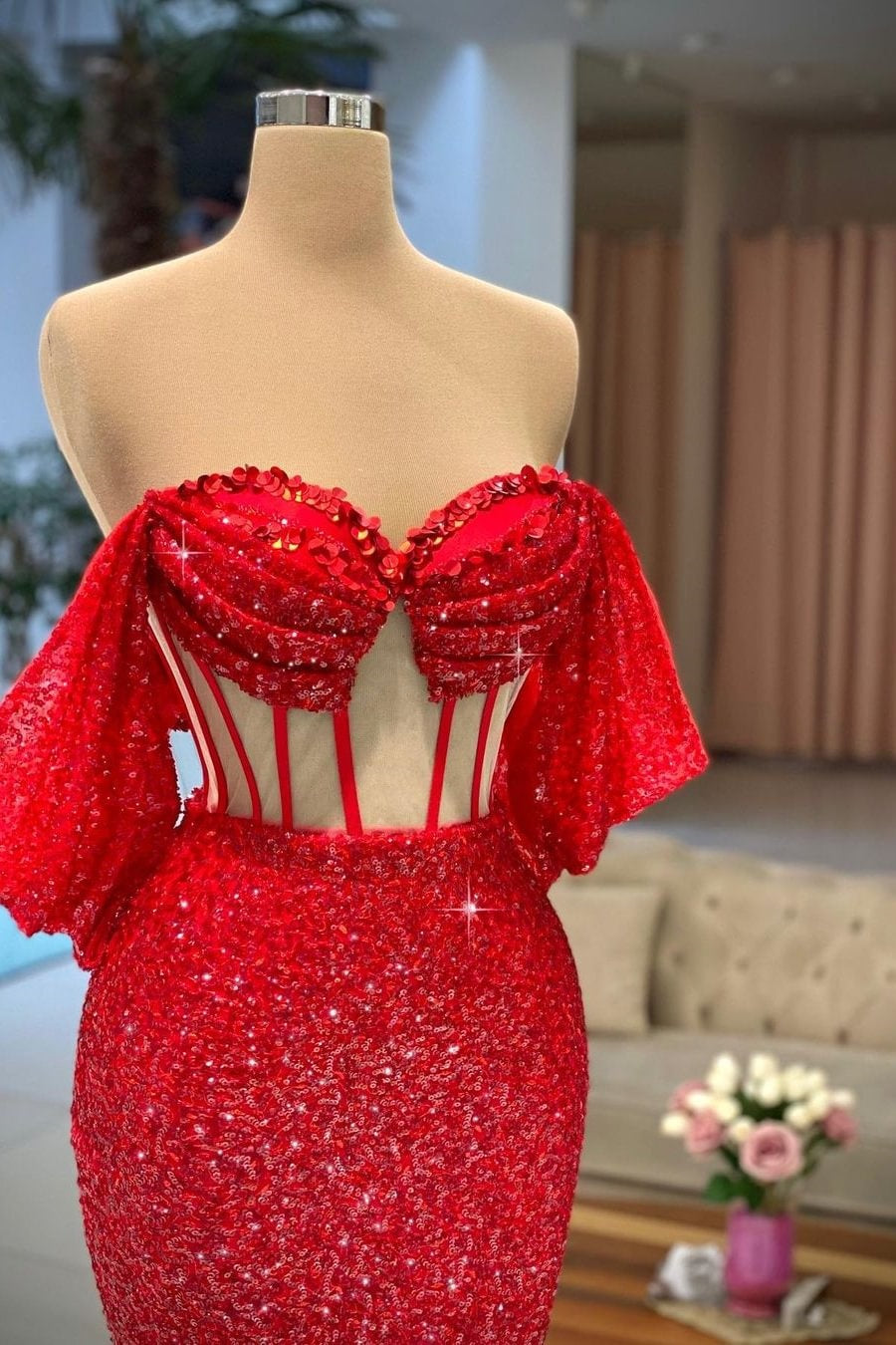Red Bling Bling Sequins Long Mermaid Evening Dress TANYA BRIDAL Red Bling Bling Sequins Long Mermaid Evening Dress TANYA BRIDAL