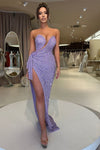 Bling Bling Sequins Long Lavender Evening Dress Slit