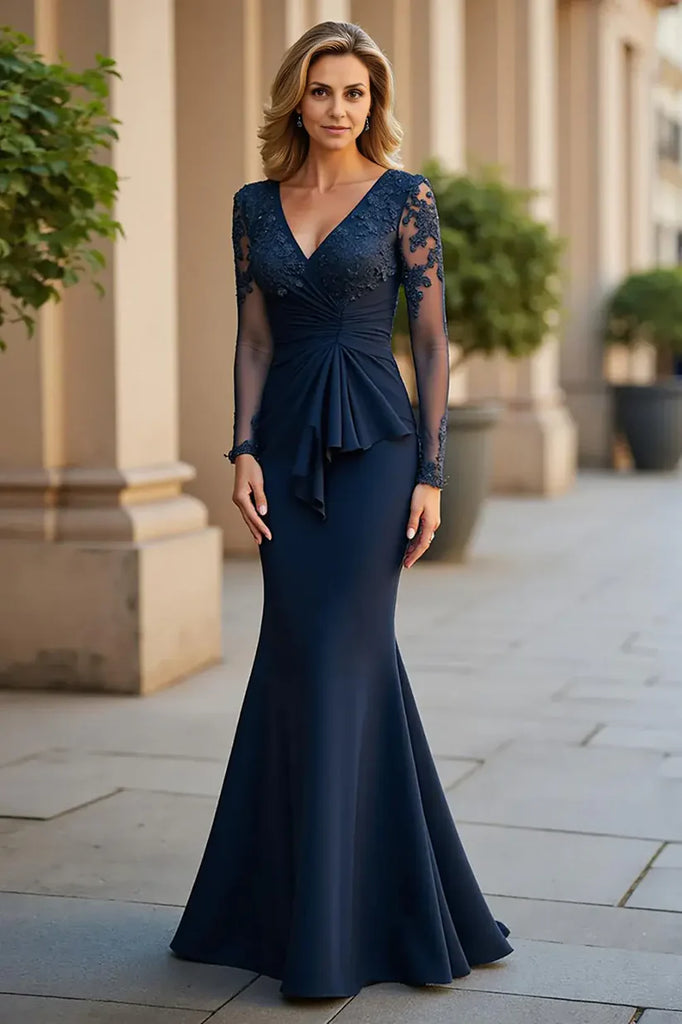 navy blue bridal dresses DZ9565 Mother Of The Dress – TANYA BRIDAL SHEER-WAISTLINE Extra Long Satin Gloves and ivory tones Color:periwinkle