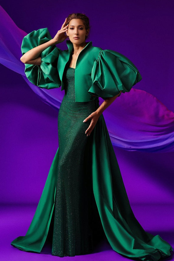 Dark Green Puff Sleeved Fashion Cape With Puffy Sleeves