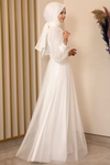 Simple Long Tulle Modest Full Sleeves Muslim Wedding Dress
