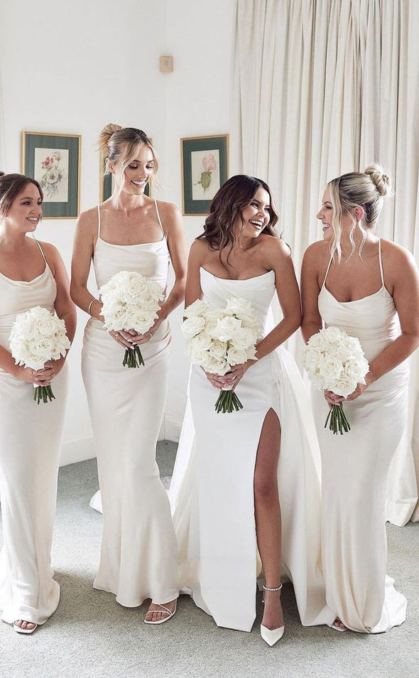 Modest Simple Long Wedding Gown With Split Court Train