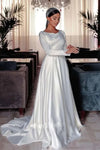 Buttons Front Bride Gowns Long Sleeve Muslim Wedding Dress