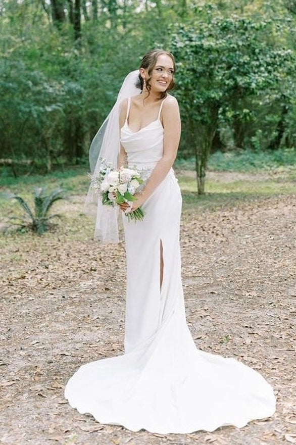 cowl neck mermaid wedding dress Long Mermaid Cowl Neck Satin Wedding Dress