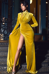 Gold Cutout High Slit Velvet Gown