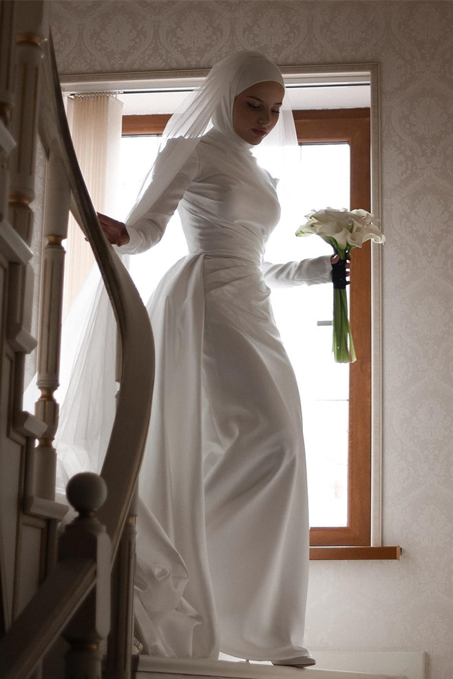 arabic long sleeve dresses Custom-made Dubai Lace Mermaid islamic evening dresses with Sheer Long Sleeves, Tulle Applique, Beading, and Formal Prom Party Gowns for Arabic