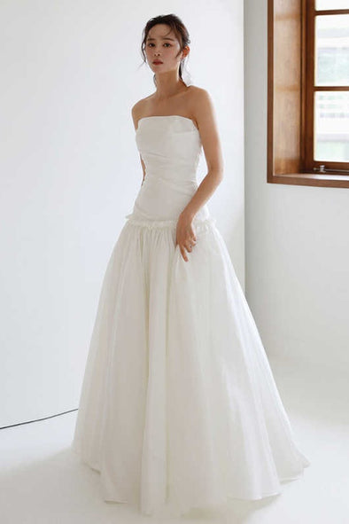 TSWD800 Taffeta A Line Long Wedding Dress Lace Up Back