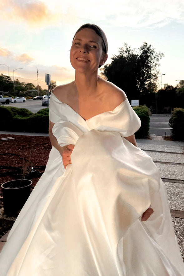 #DZ9405 Satin Wedding Dress With Overskirt