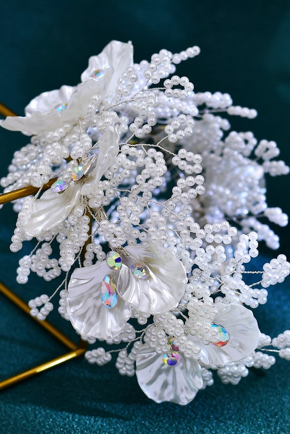 HP675  Bride Luxury Accessories White Resin Leaves Colorful Rhinestone Hair Hoop