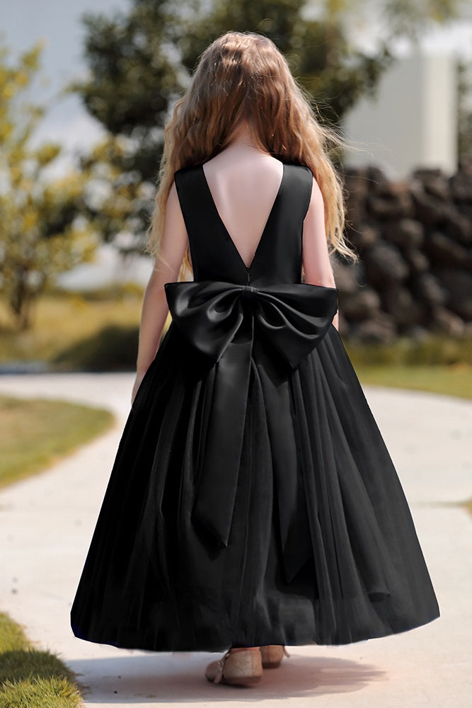 DZ9582 Black Long Girl Party Dress With Bow Back – TANYA BRIDAL