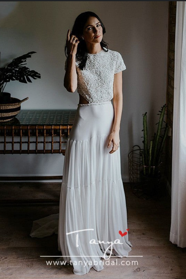 Boho Wedding Dresses A Line Short Sleeve Noivas ZW0250 TANYA BRIDAL Boho Wedding Dresses A Line Short Sleeve Noivas ZW0250 TANYA BRIDAL