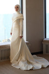 Elegant Long Hijab Wedding Dress With Beads