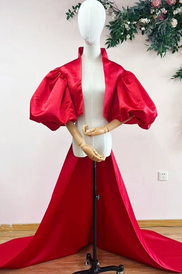 Dark Green Puff Sleeved Fashion Cape With Puffy Sleeves