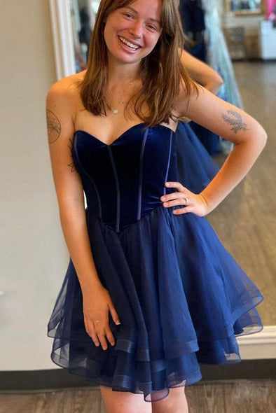 Blue Homecoming Dresses Sleeveless Lace Up Party Dresses
