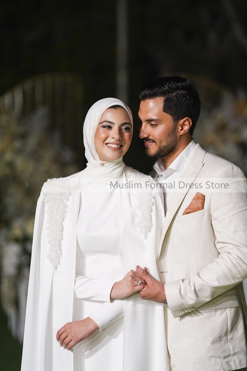Modest Muslim White Wedding Dresses with Cape - Modest Muslim White Wedding Dresses with Cape -