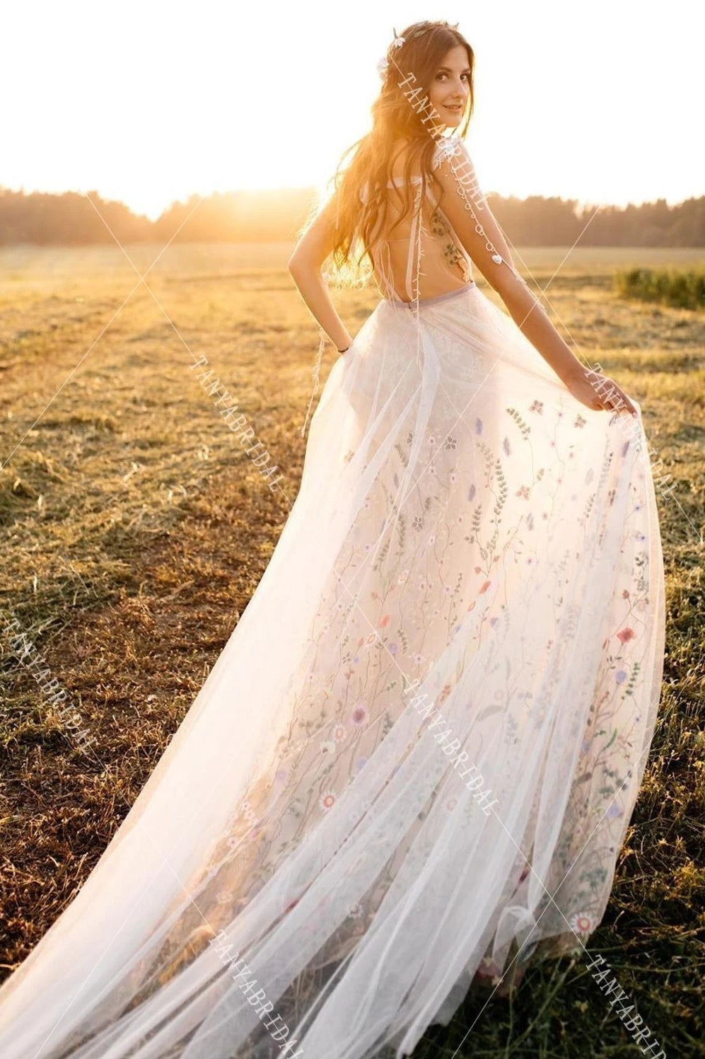 Romantic Fairy Colorfull Embroidery Lace Bohemian Wedding Dresses Noivas DW367 - Romantic Fairy Colorfull Embroidery Lace Bohemian Wedding Dresses Noivas DW367 -