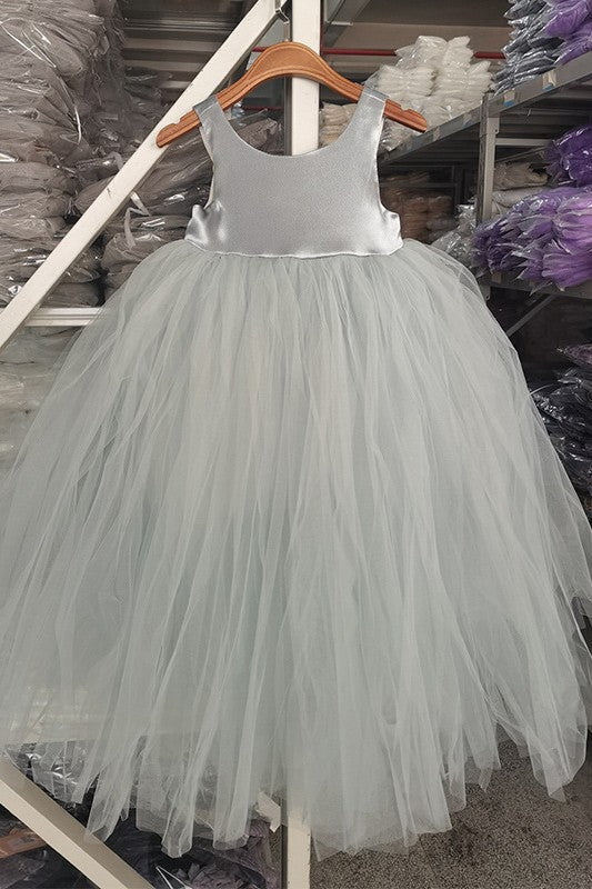 Grey Blue Simple Pretty Little Girl Dress