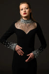 #DZ9378 Long Sleeves Black Evening Dress With Crystal