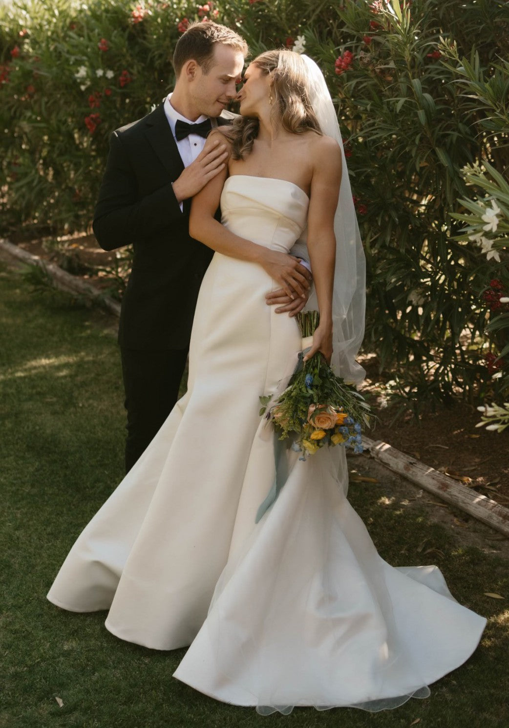 Satin sleeveless wedding dress hotsell