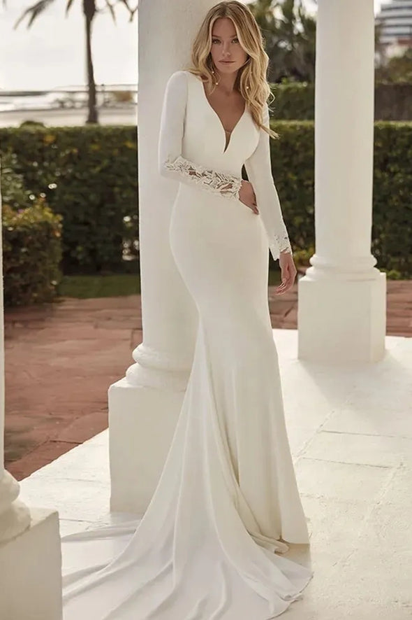 #DZ9367 Elegant Satin Mermaid Wedding Dress Long Sleeves