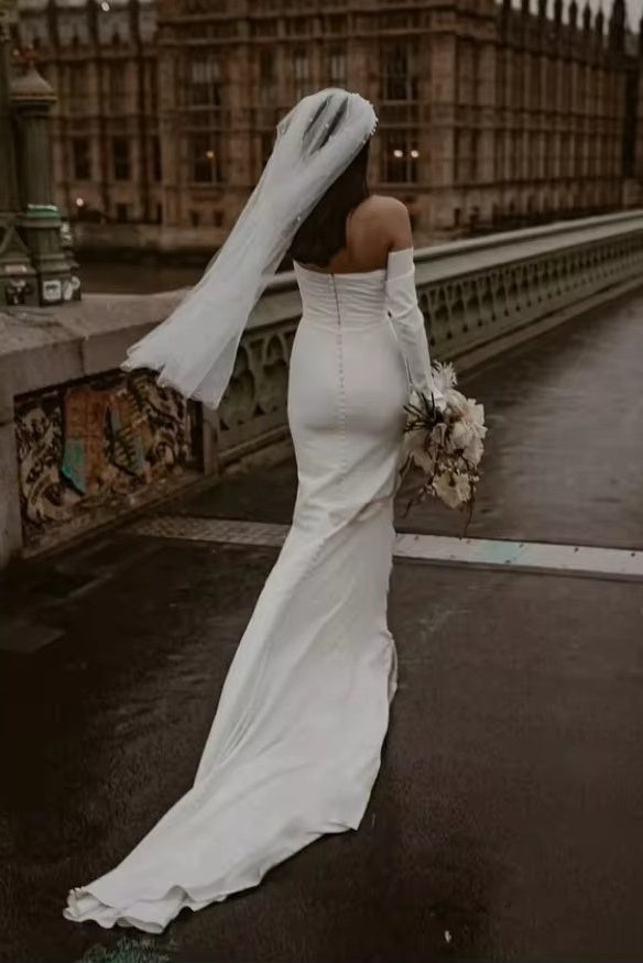 #DZ9419 Elegant Off Shoulder Long Sleeve Mermaid Wedding Dress