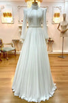 Muslim A-line Wedding Dresses Paillette Pearls High Collar