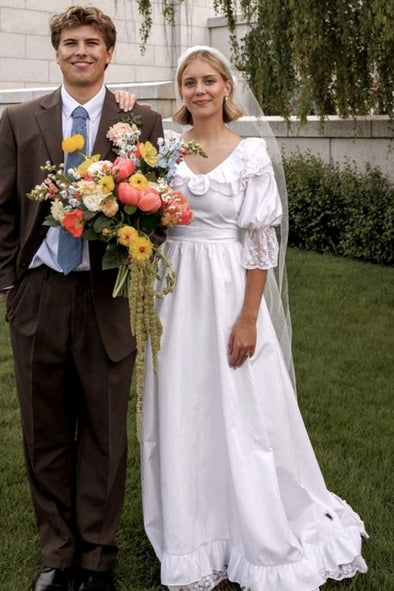#DZ9350 V Neck Half Sleeves A Line Taffeta Lawn Wedding Dress