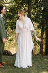 #DZ9329 Half Flutter Sleeves Boho Plunge V Bridal Gowns