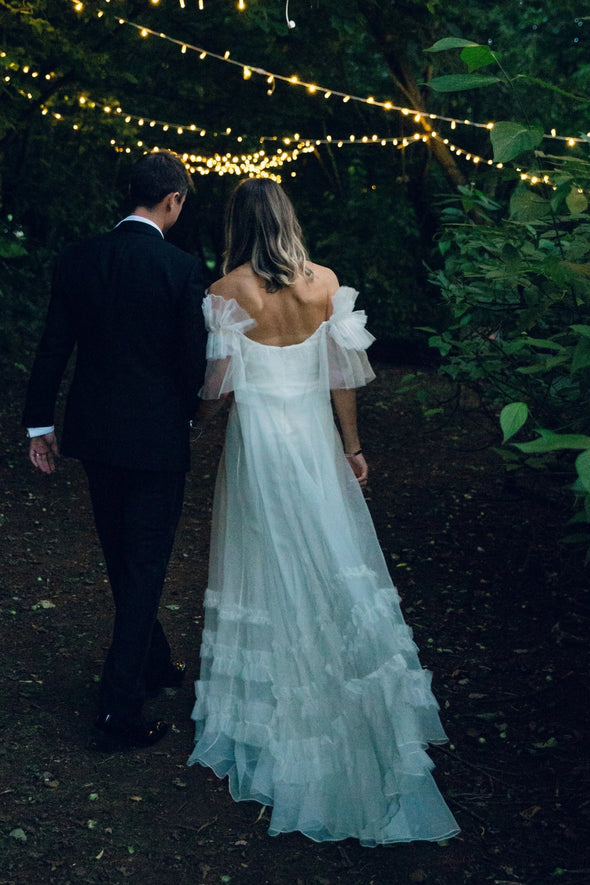 #DZ9354 A Line Wedding Dress Tiered Ruffles