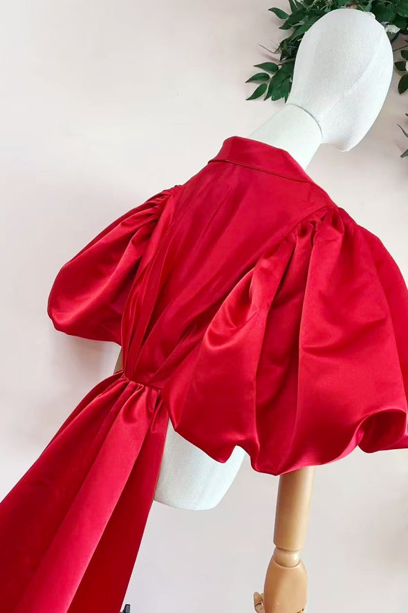 Dark Green Puff Sleeved Fashion Cape With Puffy Sleeves