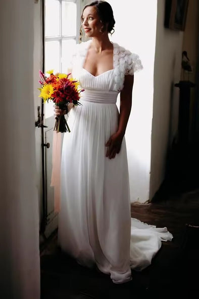 #DZ9320 Wedding Dress With Floral Cape Bolero