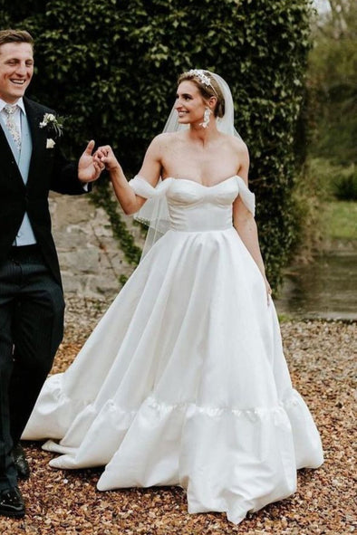 #DZ9352 Simple Satin Off The Shoulder Wedding Dress