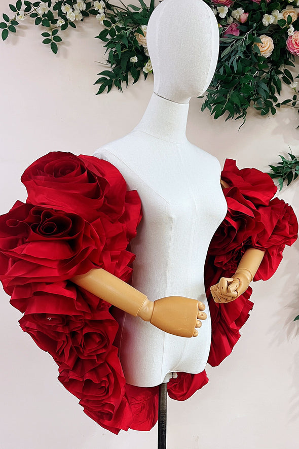 Red 3D Rose Flower Wedding Cape Luxury Bride Unique Wrap