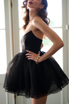Black Organza A Line Short Mini Homecoming Dress