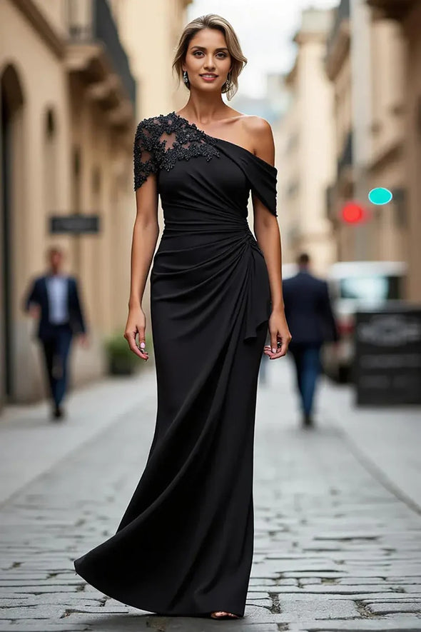 one shoulder dress for wedding guest DZ9547 Wedding Guests Dresses Sheath One Shoulder With Appliques – TANYA  BRIDAL