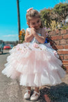One Shoulder Floral Lace Pink Flower Girl Dress