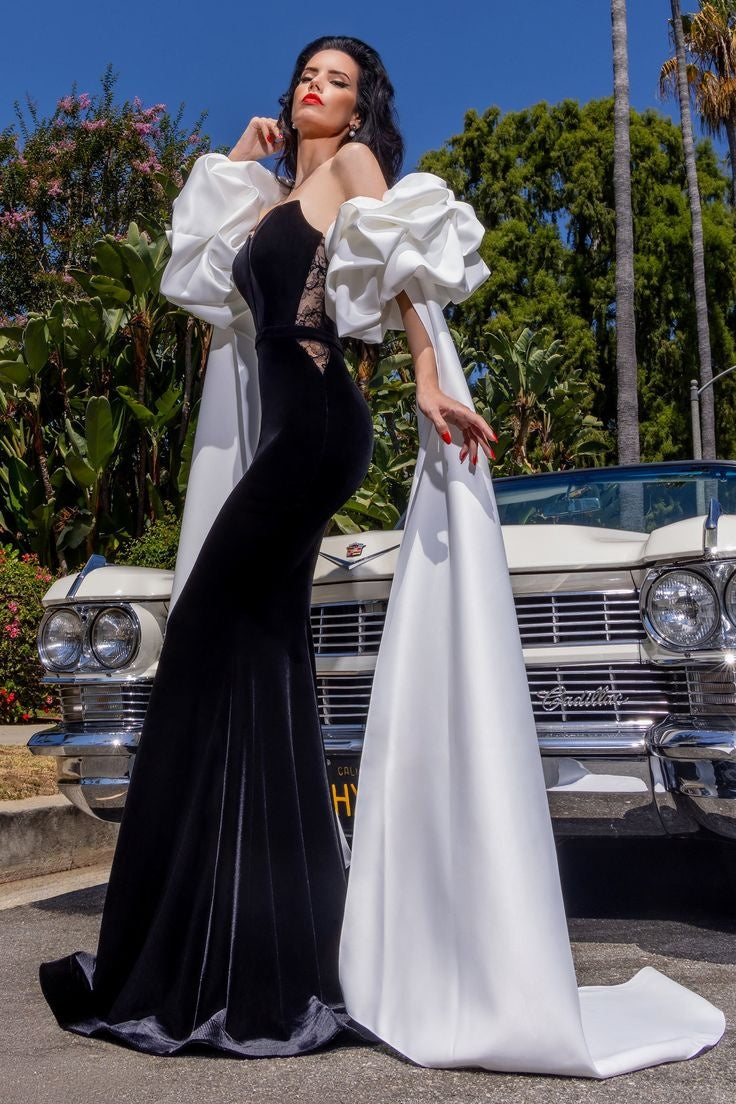 white dress black accessories Satin Cloud Removeable Sleeves With Long Detachable Ribbons Arm Dress Up Accessories