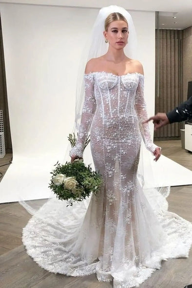 #DZ9365 Mermaid Beach Wedding Dresses with Long Sleeve
