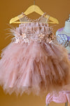 Pink Tulle Flower Girl Dress With Feathers