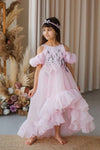 Bohemian A Line Pink Flower Girl Dress Off The Shoulder Party Gown