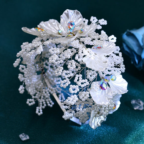 HP675  Bride Luxury Accessories White Resin Leaves Colorful Rhinestone Hair Hoop