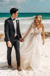 V Neck A Line Bohemian Lace Wedding Dresses TB1442